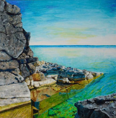 Dennis-Gaumond MORNING-REVERIE-HALFWAY-LOG-DUMP acrylic-on-tissue-on-canvas-