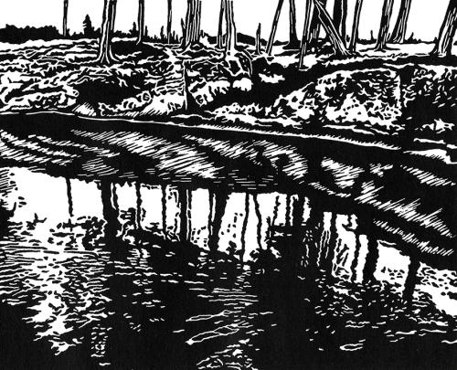 Ginny Carnevale-Quiet Shore-Linocut Relief Print